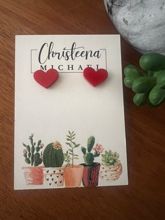 Red Acrylic Heart Stud Earrings