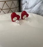 Red Acrylic Heart Stud Earrings