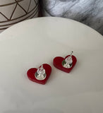 Red Acrylic Heart Stud Earrings