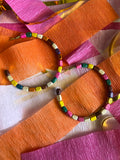 Multicolor Wood Beaded Large Hoop Earrings