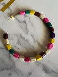 Multicolor Wood Beaded Large Hoop Earrings