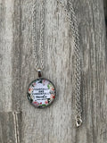 Silver Round Glass Pendant with Floral Background and Scripture Excerpt Psalm 139:14