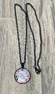 Black Round Glass Pendant with Floral Background and Scripture Excerpt Psalm 139:14