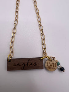 NFL Eagles Superbowl LVII Laser Wood Pendant Necklace