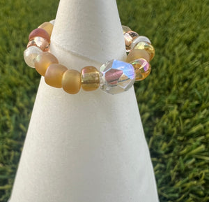 Stackable Beaded Neutral Colored Ring with center Crystal