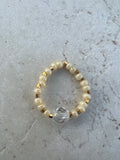 Pearl and Gold Handmade Beaded Ring with center Crystal