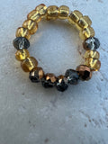 Handmade Gold Blue and Brown Beaded Stackable Ring