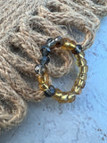 Handmade Gold Blue and Brown Beaded Stackable Ring