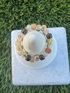 Brown Gold and Neutral Handmade Beaded Stackable Ring