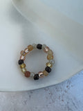 Brown Gold and Neutral Handmade Beaded Stackable Ring