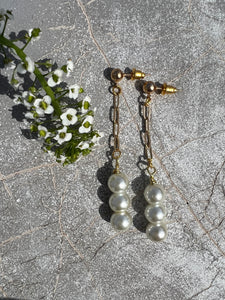 3 Pearl Gold Drop Earrings