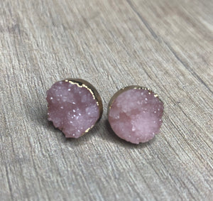 Large Pink Druzy Stud Earrings