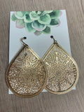 Filigree Gold Tone Teardrop Earrings