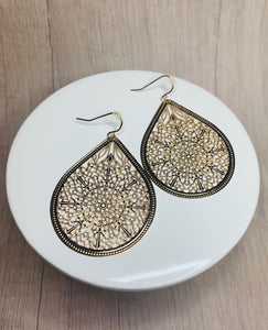 Filigree Gold Tone Teardrop Earrings