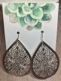 Filigree Silver Tone Teardrop Earrings