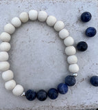 Dallas Five 8mm White Wood and Sodalite Beaded Bracelet