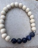 Dallas Five 8mm White Wood and Sodalite Beaded Bracelet