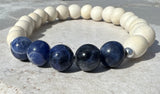 Dallas Five 8mm White Wood and Sodalite Beaded Bracelet