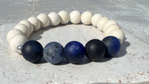 Dallas Five 10mm Mens White Wood and Sodalite Matte Blue Beaded Bracelet