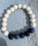 Dallas Five 10mm Mens White Wood and Sodalite Matte Blue Beaded Bracelet