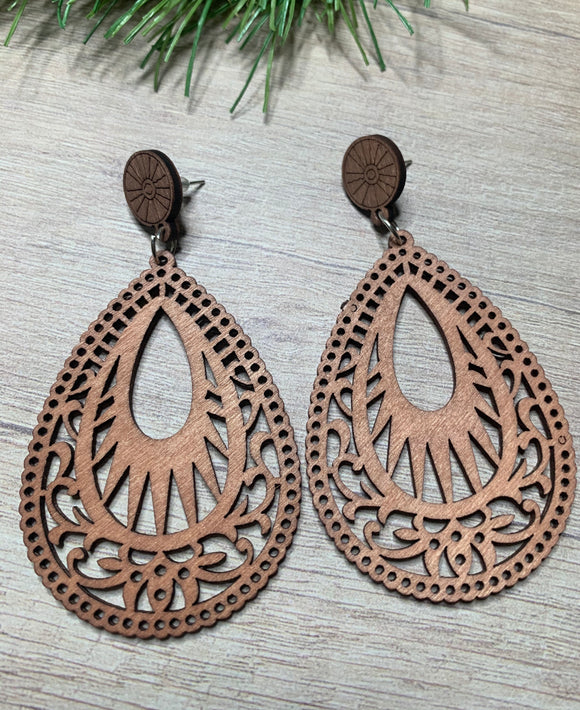 Beautiful Lightweight Wood Teardrop Earrings