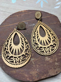 Beautiful Lightweight Wood Teardrop Earrings