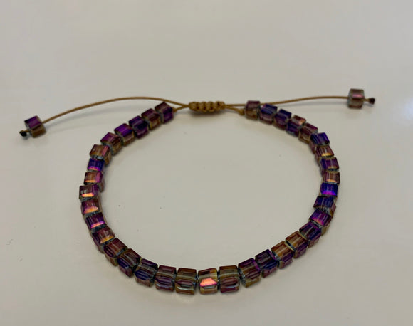 Adjustable purple beaded bracelet