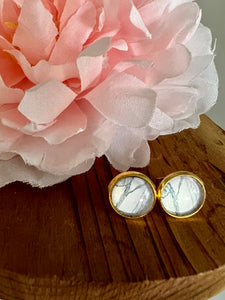 White Marble Cabochon Stud Earrings