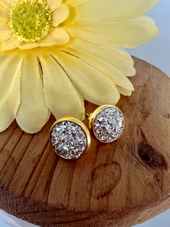 Faux Druzy Style Silver Stud Earrings