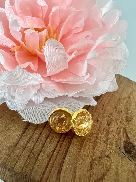 Gold with Gold Flakes Cabochon Stud Earrings