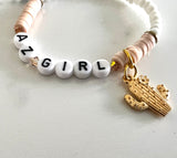 Az Girl Statement Bracelet Pink with Gold Cactus Charm