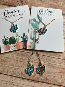 Cactus Necklace with crystal green stones