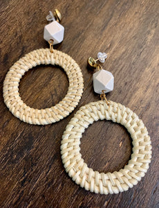 Rattan, Wood and Metal Earrings