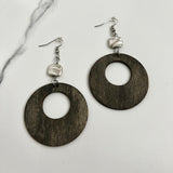 Round Painted Wood Earrings with Silver Bead