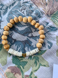 Puka Shell and Wood Bead Heart Bracelet