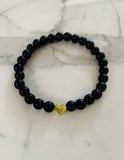 Black Bead Gold Heart Minimalist Bracelet