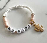 Az Girl Statement Bracelet Pink with Gold Cactus Charm