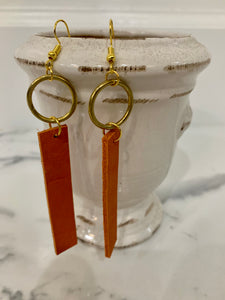 Genuine Leather Bar Earrings with Hoop