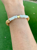 Puka Shell and Wood Bead Heart Bracelet