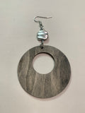 Round Painted Wood Earrings with Silver Bead