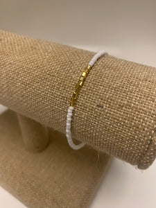 White and Gold single strand seed bead bracelet