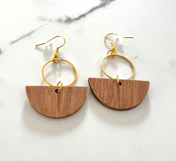 Natural Wood Lightweight Half Circle Earrings