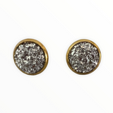 Faux Druzy Style Silver Stud Earrings