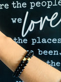 Black Bead Gold Heart Minimalist Bracelet