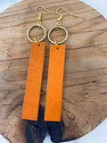 Genuine Leather Bar Earrings with Hoop