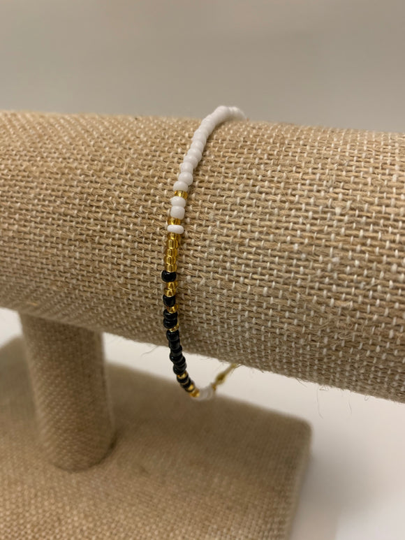 White Gold and Black single strand seed bead bracelet